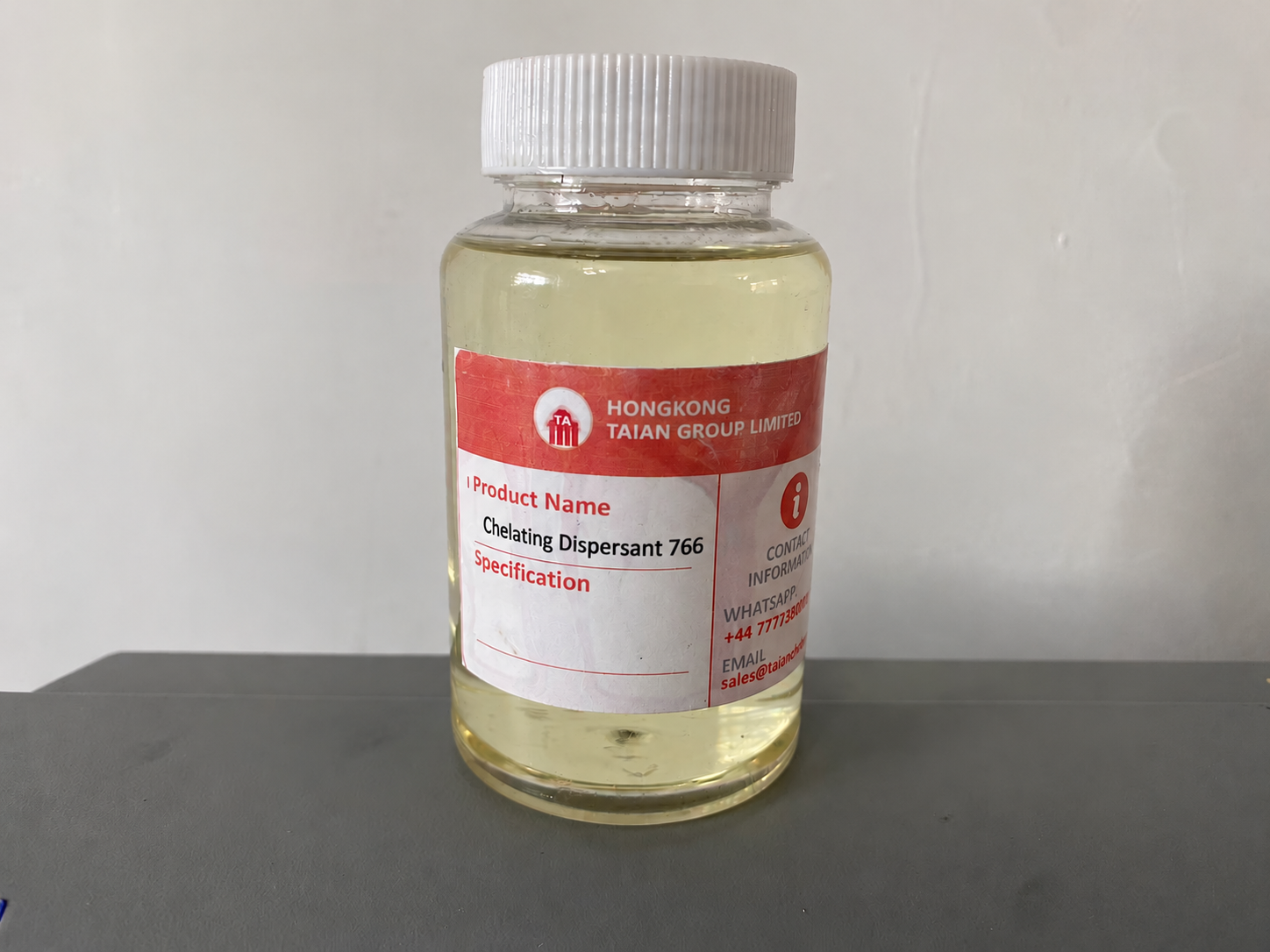 Chelating Dispersant 766 sample bottle - phosphate-free liquid auxiliary for textile pretreatment and dyeing