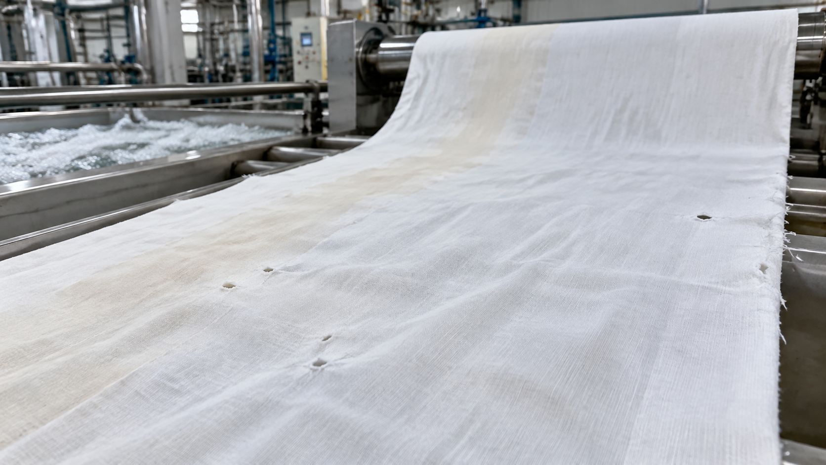 Uneven whiteness and pinholes on cotton fabric after peroxide bleaching